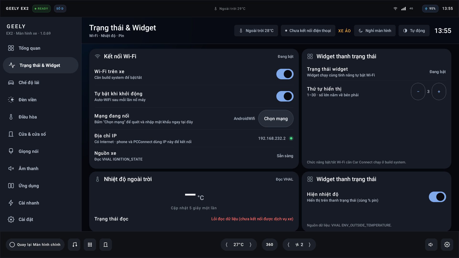 Widget trạng thái nổi (Dark)