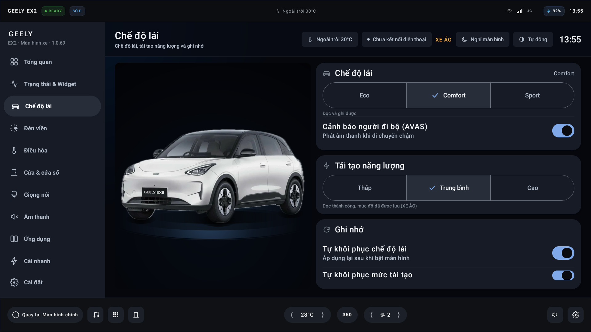 Kích hoạt chế độ Sport (Dark)