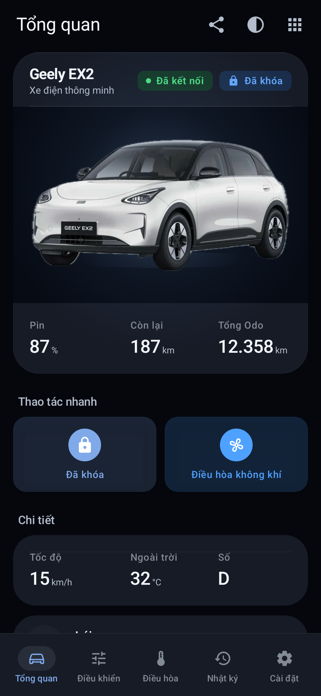 Màn hình tổng quan Phone Connect (Dark)